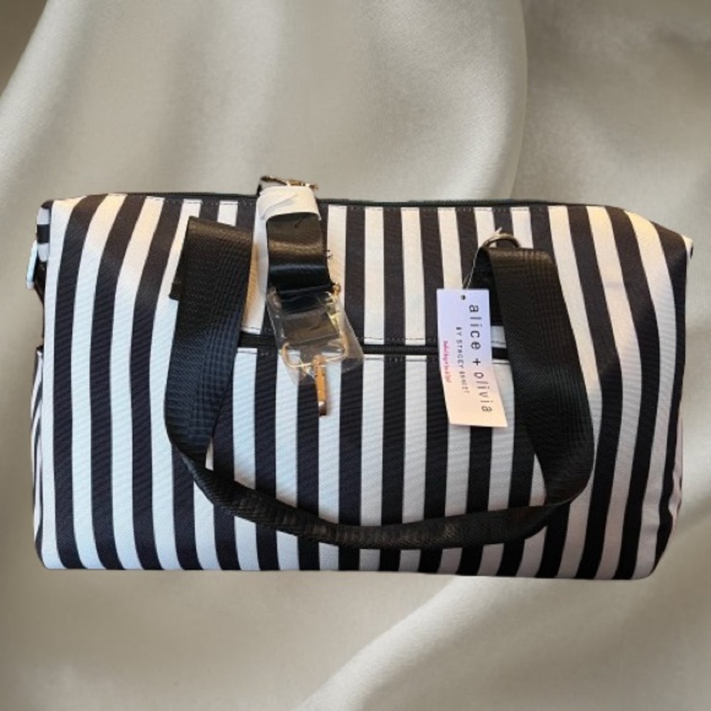 Alice + Olivia Striped Black and White Travel Bag